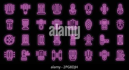 Ultraviolet portable sterilizer icons set outline vector. Bacterium bulb. Lamp uv neon color on black Stock Vektor