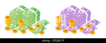 Polnisches Zloty-Geldbündel und Münzen Stock Vektor