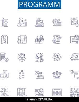 Symbole der Programmzeile Zeichen eingestellt. Designsammlung von Programm, Programmierung, Software, Routine, Algorithmus, Logik, Syntax, Compiler Outline Concept Vector Stock Vektor