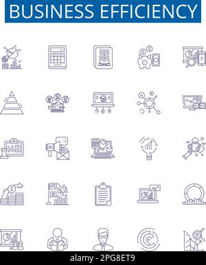 Symbole für Geschäftsabläufe sind gesetzt. Design-Sammlung von Rentabilität, Produktivität, Automatisierung, Optimierung, Optimierung, Prozesse Stock Vektor