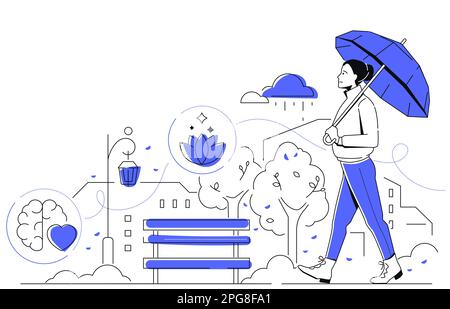 Girl Walking - Motive Illustration im Stil eines modernen, farbenfrohen Liniendesigns Stock Vektor
