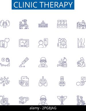 Symbole der klinischen Therapielinie sind gesetzt. Design Kollektion von Therapy, Clinic, Psychotherapy, Reiki, Counselling, Akupunktur, Naturheilkunde, Chiropraktik Stock Vektor