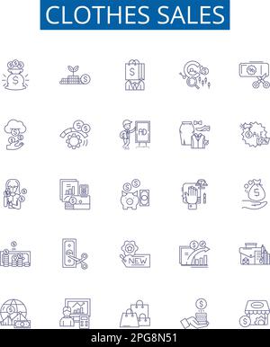 Symbole für Bekleidungsverkäufe sind eingerichtet. Design-Kollektion aus Bekleidung, Verkauf, Mode, Boutique, Bekleidung, Konzipvektor für Bekleidung, Outfit, Einzelhandel Stock Vektor