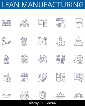 Symbole für schlanke Fertigungslinien sind gesetzt. Designkollektion von Six Sigma, Lean, Kaizen, JIT, TPS, Kanban, 5S, Vektor des Konzepts der visuellen Verwaltung Stock Vektor