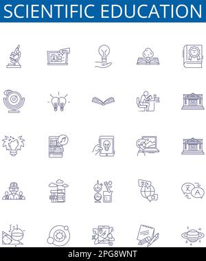 Symbole für wissenschaftliche Bildungslinien sind gesetzt. Design-Sammlung von Wissenschaft, Bildung, Wissen, Lernen, Technologie, Experiment, Methode, Analyse Stock Vektor