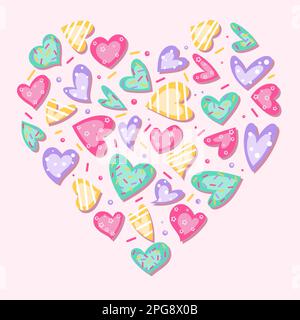 Doodle Hearts Skizzenset. Verschiedene handgezeichnete Liebesherzen-Ikone-Kollektion auf weißem Hintergrund. Rotes Herzsymbol für ein Paar Stock Vektor