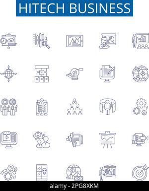 Symbole für HITECH-Geschäftsbereich sind gesetzt. Designkollektion von HiTech, Business, Innovation, Technologie, Digital, Konturkonzept für Cloud, Automatisierung und Daten Stock Vektor