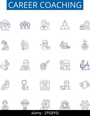 Symbole für Karrierecoaching-Linien sind gesetzt. Design-Sammlung von Karriere, Coaching, Mentoring, Beratung, Beratung, Ziele, Entwicklung, Anschreiben Stock Vektor