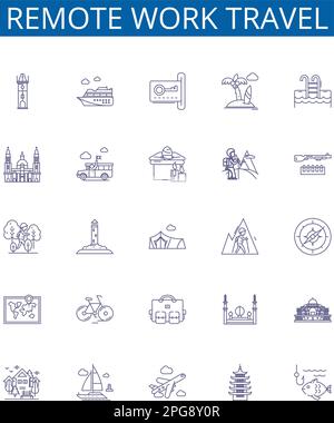 Symbole für die Fahrtlinien der Fernbedienung eingestellt. Design-Sammlung von Remote, Work, Travel, Remote-Work, Remote-Travel, Remote-Arbeiten, Remote-Reisen Stock Vektor
