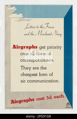 Briefe an die Streitkräfte und die Handelsmarine. Land: England Künstler: H. A. Rothholz gedruckt von: Multi Machine Plates, Ltd Ihre Majestät im Büro für Schreibwaren. 1942 - 1945. Büro für Notfallmanagement. Information des Kriegsamtes. Niederlassung Für Inlandsbetrieb. Büro für Sonderdienste. 3/9/1943-9/15/1945. Auslandsposter aus dem Zweiten Weltkrieg Stockfoto
