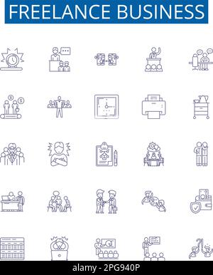 Symbole für den Geschäftsbereich „Freiberufler“. Design-Sammlung von Freiberuflern, Unternehmen, Vertragsabschlüssen, Outsourcing, Selbständigkeit, Unternehmertum Stock Vektor