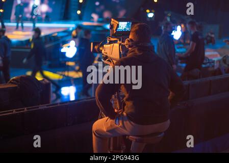 Vorbereitung für Aufnahmen von einem Konzert im Fernsehen Stockfoto