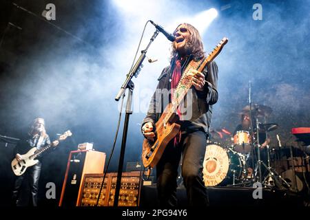 Oslo, Norwegen, 18., März 2023. Die amerikanische Rockband Blackberry Smoke spielt im Rockefeller in Oslo Live-Konzert. Hier wird der Sänger und Gitarrist Charlie Starr live auf der Bühne gesehen. (Foto: Gonzales Photo - Terje Dokken). Stockfoto