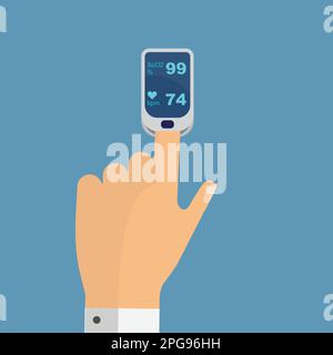 Pulsoxymeter an der Fingerspitze zur Untersuchung der Pulsfrequenz des Patienten und der Sauerstoffsättigung im Blut Stock Vektor