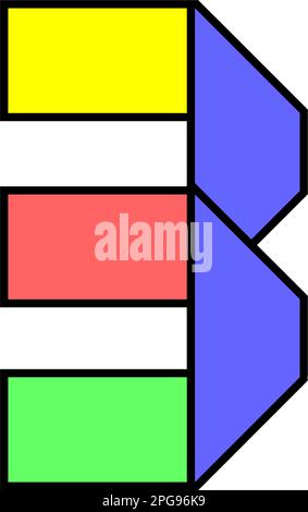 Schriftart Alphabet gefaltet aus farbigem Papier, arabisches Nummer-drei-Logo in mehrfarbigem Band, Vektordarstellung 10EPS Stock Vektor