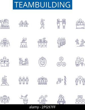 Symbole für Teambuilding-Linien sind gesetzt. Design-Sammlung von Teamwork, Cooperative, Collaboration, Networking, Unite, Bindung, Kommunikation, Motivation Stock Vektor