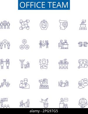 Symbole für Büroteams sind eingerichtet. Design-Sammlung von Büro, Team, Zusammenarbeit, Arbeitsplatz, Zusammenarbeit, Organisation, Personal, Respekt Stock Vektor