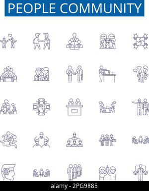 Symbole für die People Community-Zeile Zeichen eingestellt. Design-Sammlung von Community, People, Network, Group, Communitas, Rahmenkonzept für Verknüpfung, Einheit, Stipendien Stock Vektor