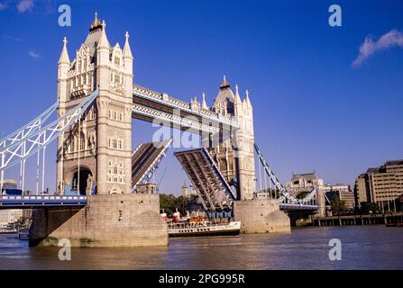 Paddel-Dampfer Waverley Tower Bridge auf der Durchreise Stockfoto