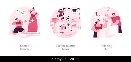 Abstraktes Konzept für die Darstellung nach der Schule. Schultheater, Sportteam, Debattierclub, Kinder-Theaterkurs, Vorlesungskurs, Kommunikationsfähigkeit, abstrakte Metapher des Workshops. Stock Vektor