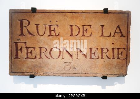 Plaque rue de la Ferronnerie-Paris, 19e. quartier Stockfoto