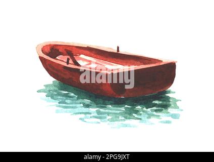 Ruderboot. Handgezeichnete Aquarelldarstellung, isoliert auf weißem Hintergrund Stockfoto