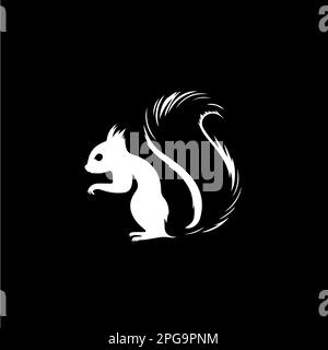 Symbol für Eichhörnchen und Schwanz, Logo für wilde Tiere. Handzeichen auf schwarzem Hintergrund für Körperkunst und Tätowierung, minimalistische Skizzenkunst Stock Vektor
