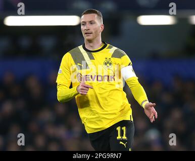 Marco Reus von Borussia Dortmund - Chelsea / Borussia Dortmund, Champions League, Runde 16, Stamford Bridge Stadium, London, UK - 7. März 2023. Nur redaktionelle Verwendung – es gelten Einschränkungen für DataCo Stockfoto