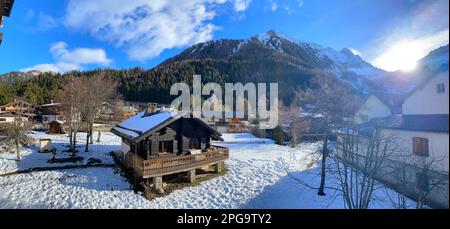 Argentiere, ein malerisches Skigebiet, Bergwandern und Bergwanderdorf in den französischen Alpen. Europa. Stockfoto