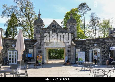 Café und Innenhof im Clotworthy House, Antrim Castle Gardens, Antrim, Nordirland. Stockfoto