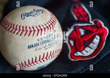 Cleveland Indians Baseballteam-Maskottchen, Chief Wahoo. Stockfoto