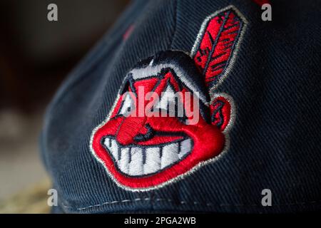 Cleveland Indians Baseballteam-Maskottchen, Chief Wahoo. Stockfoto