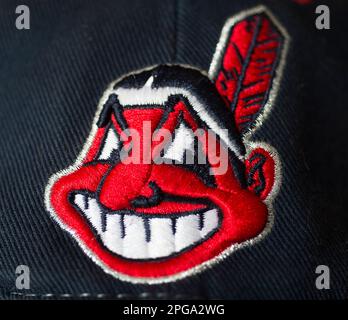 Cleveland Indians Baseballteam-Maskottchen, Chief Wahoo. Stockfoto