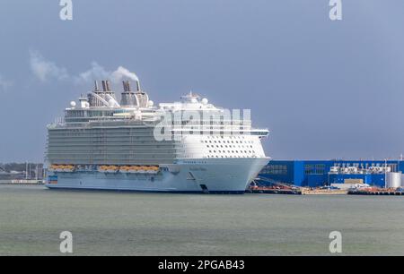 Royal Caribbean Cruise Ship Allure of the Seas am Galveston Cruise Terminal im Hafen von Galveston in Galveston, Texas. Stockfoto