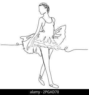 Einfache Ballerina in einer Zeile auf weißem Hintergrund. Tänzer in einem ruhigen Zustand in konzeptionellem Stil. Darstellung des Rohteilvektors mit bearbeitbarer Kontur. Stock Vektor