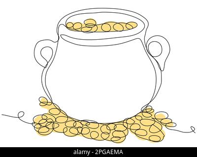 Kessel mit Goldmünzen in einer Zeile auf weißem Hintergrund. Stock Vektor