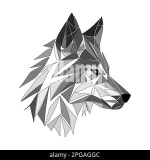 Wolf Logo-Design. Abstrakter Wolfskopf aus schwarzem Polygon. Ruhiges Wolfsgesicht. Vektordarstellung Stock Vektor