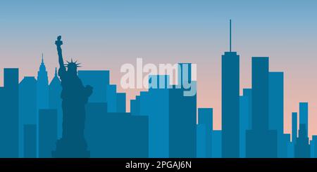 Horizontales Banner der Skyline von New York. Die blaue Silhouette der Skyline von New York, USA. Vektorvorlage für Ihre Konstruktion. Vektordarstellung Stock Vektor