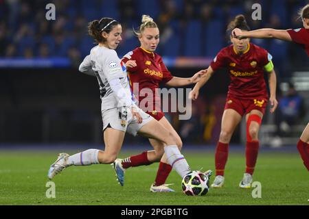 Rom, Italien. 21. März 2023. Catalina Coll vom FC Barcelona während des Viertelfinals, 1.-Beine UEFA Women's Champions League zwischen A.S. Rom und FC Barcelona am 21. März 2023 im Stadio Olimpico in Rom. Kredit: Unabhängige Fotoagentur/Alamy Live News Stockfoto