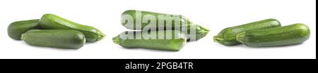 Set frischer reifer Zucchinis auf weißem Hintergrund. Bannerdesign Stockfoto