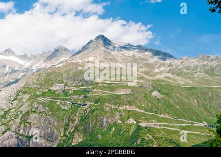 Furkapass, Pass Road, Gletsch, Wallis, Andermatt, Uri, Schweiz Stockfoto