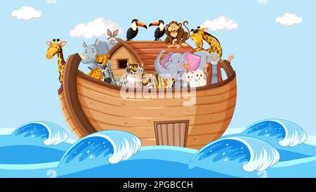 Noahs Arche mit Tierbeispielen Stock Vektor