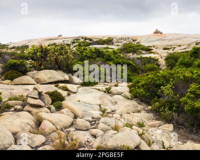 Cairns entlang der bald Head Walking Route, Torndirrup National Park, Albany, Westaustralien, Australien Stockfoto