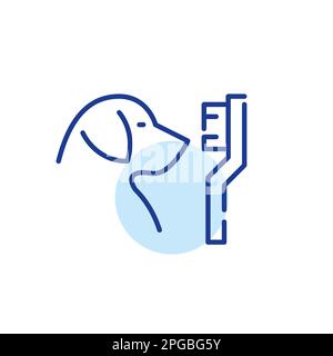 Hund und Zahnbürste. Tiermedizin. Pixelgenaue, bearbeitbare Konturlinie Stock Vektor