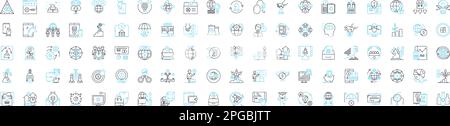 Liniensymbole für digitale Globalisierungsvektoren festgelegt. Digital, Globalisierung, Technologie, Konnektivität, Netzwerke, Veranschaulichung der Vernetzung und Mobilität Stock Vektor