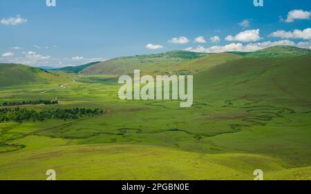 Kurvige Bäche auf der Wiese. Der berühmte Wiesel auf dem Persembe-Plateau. Aybasti, Ordu, Türkei Stockfoto