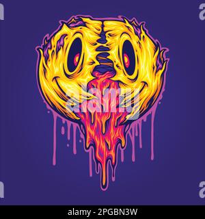 Gruselige Zombie geschmolzene Smiley Emoticons Logo Cartoon Illustrationen Vektor für deine Arbeit Logo, Merchandise-T-Shirt, Aufkleber und Etikettendesigns, Poster Stock Vektor