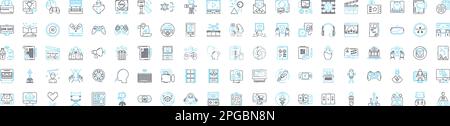 Vektorliniensymbole für Audio- und Videomarkt eingestellt. Audio, Video, Markt, Multimedia, Sound, Streaming, digitale Illustration umrissene Konzeptsymbole und Stock Vektor