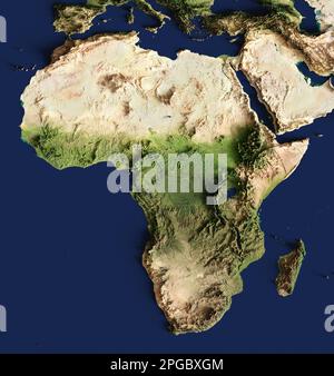 3D Abbildung einer sehr detaillierten Karte von Afrika. Elemente dieses Bildes, bereitgestellt von der NASA. Stockfoto