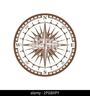 Klassische Kompasswindrose, mittelalterliches nautisches Navigationsschild. Isoliertes, antikes Vektorsymbol, das Richtung, Breiten- und Längengrad auf antiken Karten anzeigt Stock Vektor